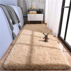 Soft Shag Runner Rug for Bedroom,2x6 Feet Fluffy Rugs with Non-Slip Bottom,Beige